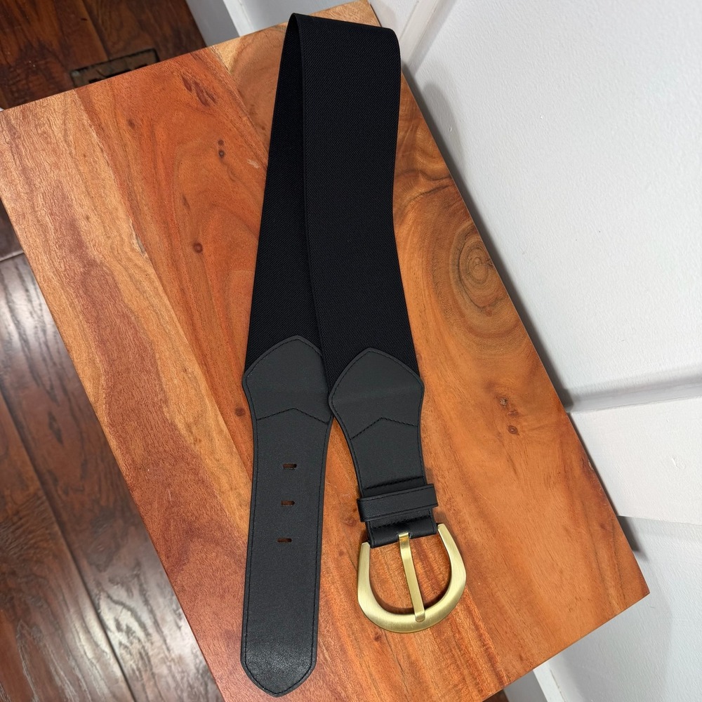 Signature Collection Black‎ Elastic Wide Corset Style Belt Gold Buckle S M P M